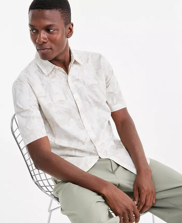 Men's Brushed Geometric Poplin Short-Sleeve Shirt - thumbnail 3
