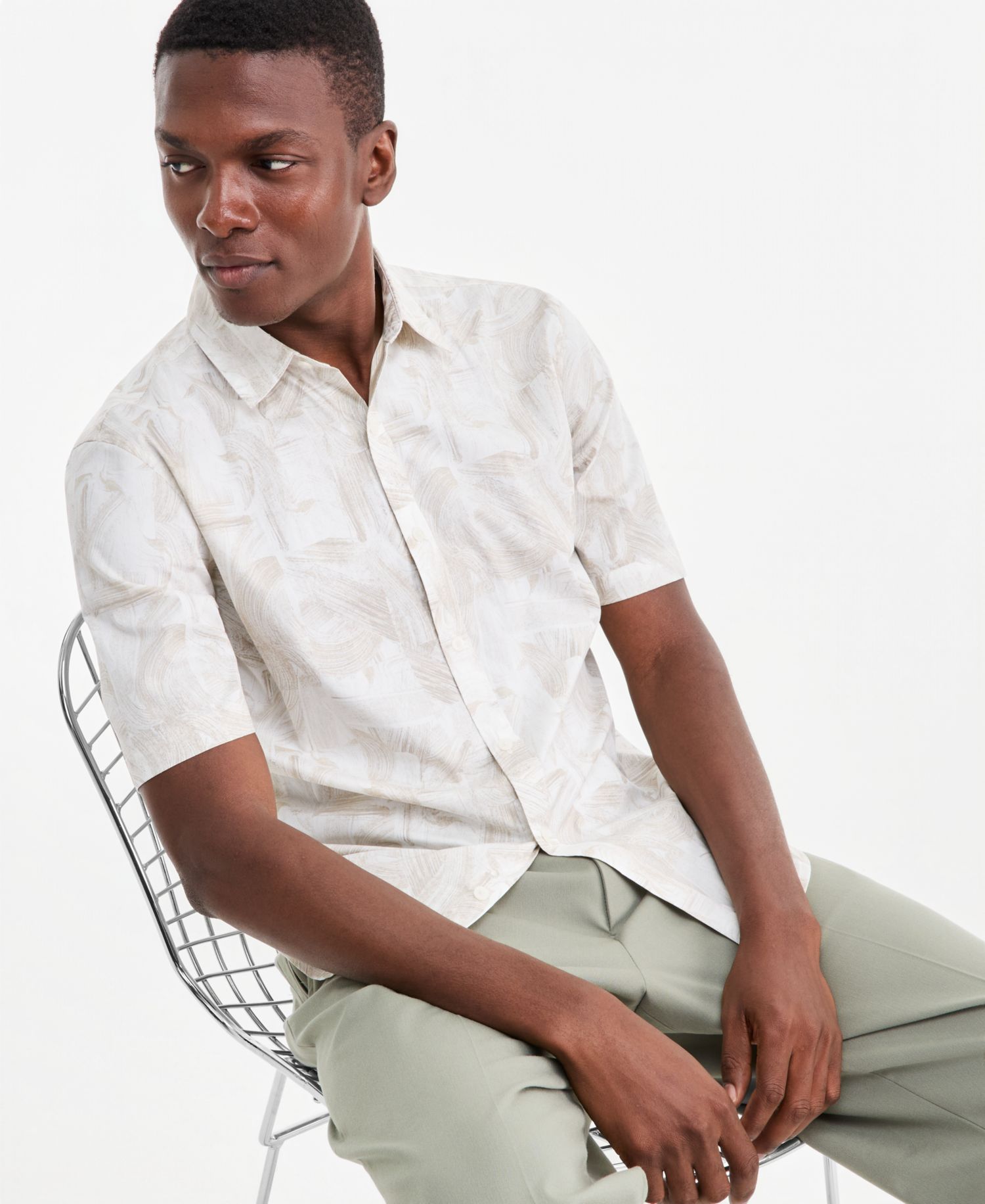 Men's Brushed Geometric Poplin Short-Sleeve Shirt