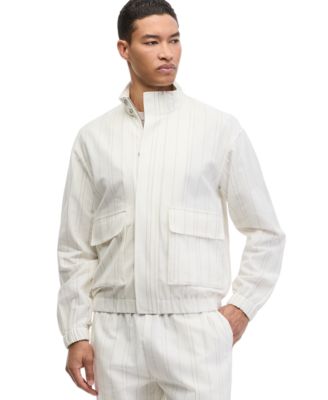 Men's Linen-Blend Relaxed-Fit Bomber Jacket