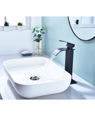 Waterfall Spout Bathroom Sink Single Handle Faucet with Pop-Up Drain