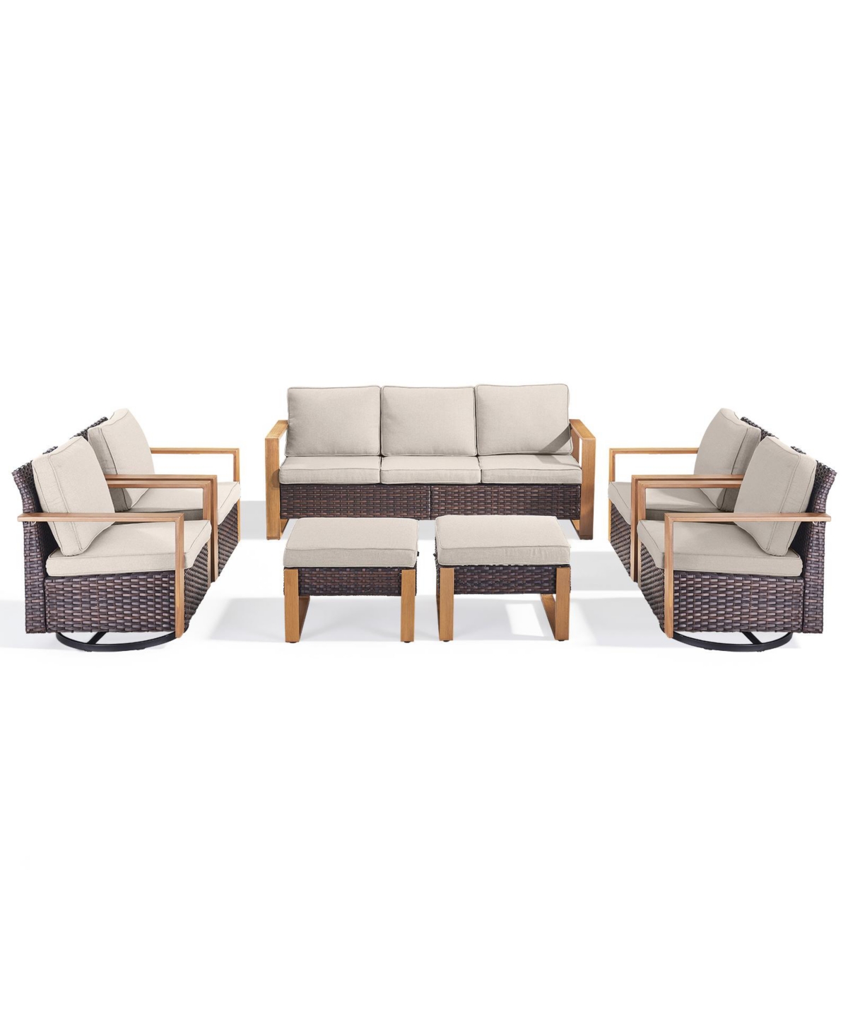 Pocassy Wicker Outdoor Patio Furniture Set - 7 Piece Conversation Sets with Swivel Rocker Chairs, Ottomans and Sofa, Thick Cushions