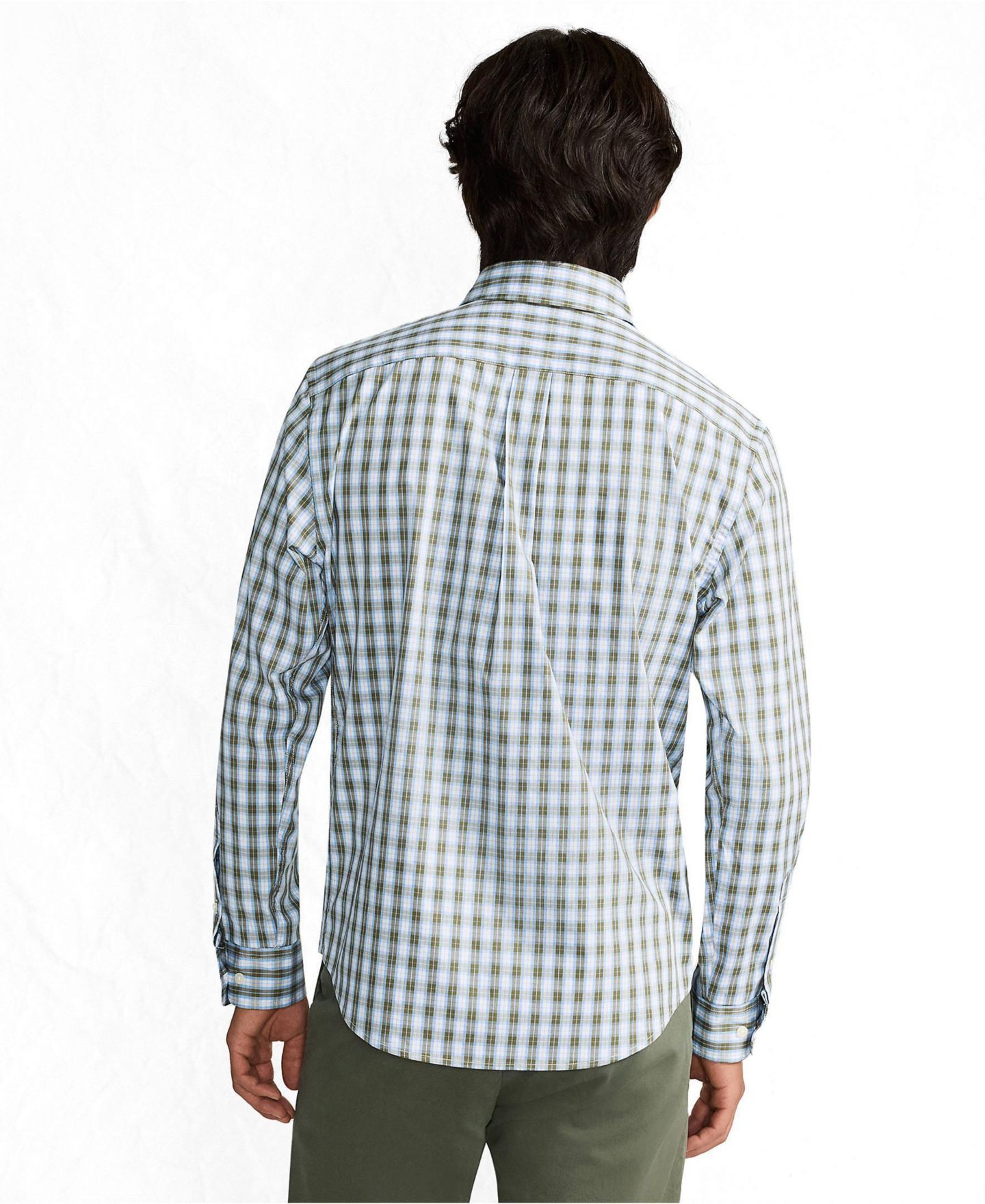 Мужские рубашки Lands' End Long Sleeve Tailored Fit Travel Kit, цвет: Синий клетчатый — фото 3