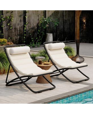  2-Piece Outdoor Folding Rattan Patio Chairs with Adjustable Backrest