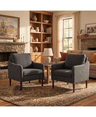Mid Century Modern Accent Chairs Set of 2, Chenille Armchairs with Curved Arms, Comfortable Lounge and Reading Chairs for Living Room