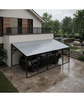 12x25 Ft Heavy Duty Carport, Galvanized Steel Frame with Vertical Profile Steel Roof, Vehicle Parking Shelter