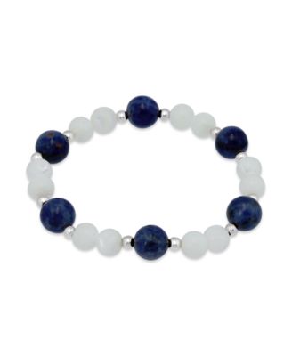 14k Gold-Plated Over Brass Imitation Pearl Sodalite Beads Stretch Bracelet
