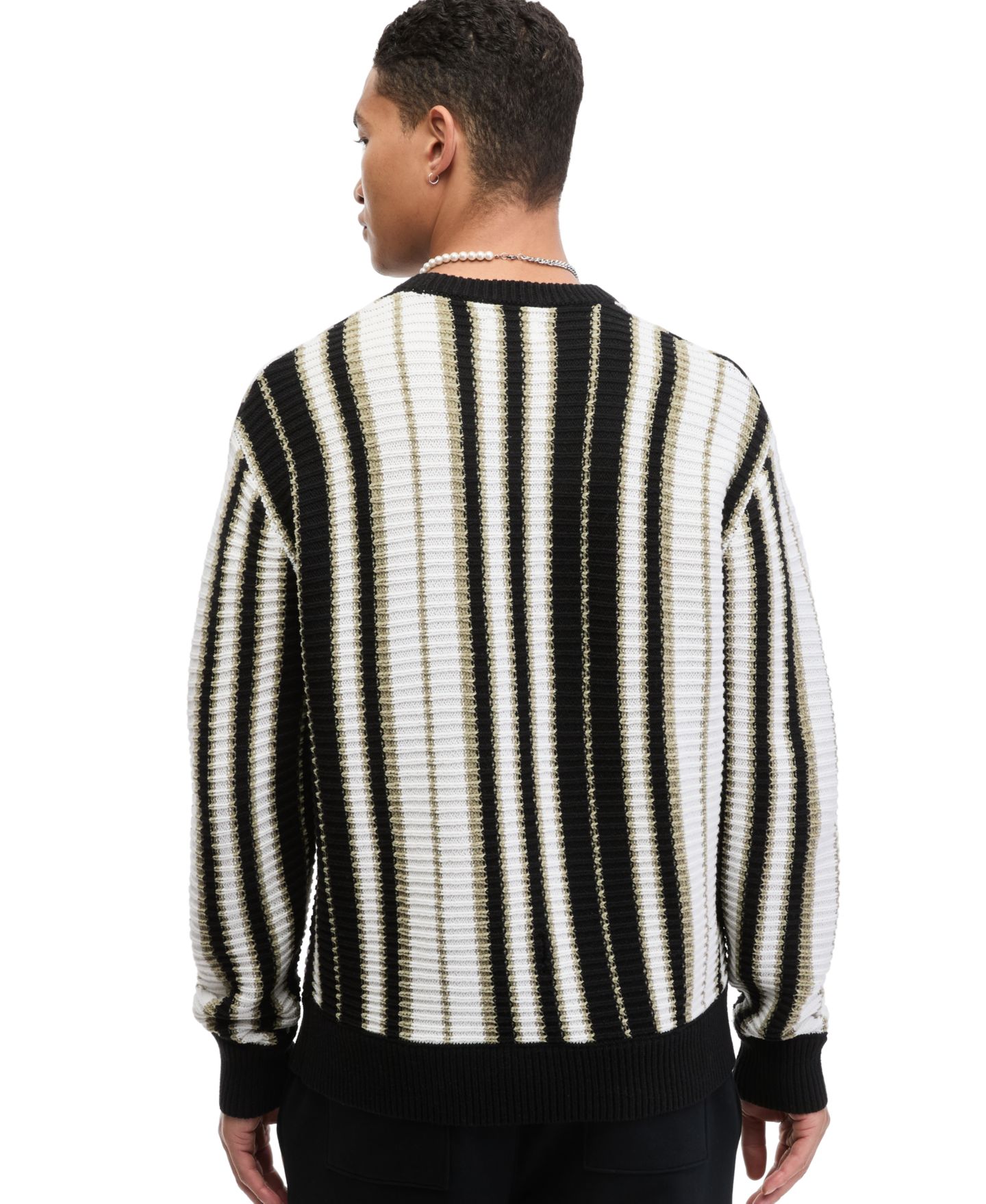 Мужской свитер Mode of One Vertical Stripe Relaxed Crewneck, цвет: Чёрный — фото 4
