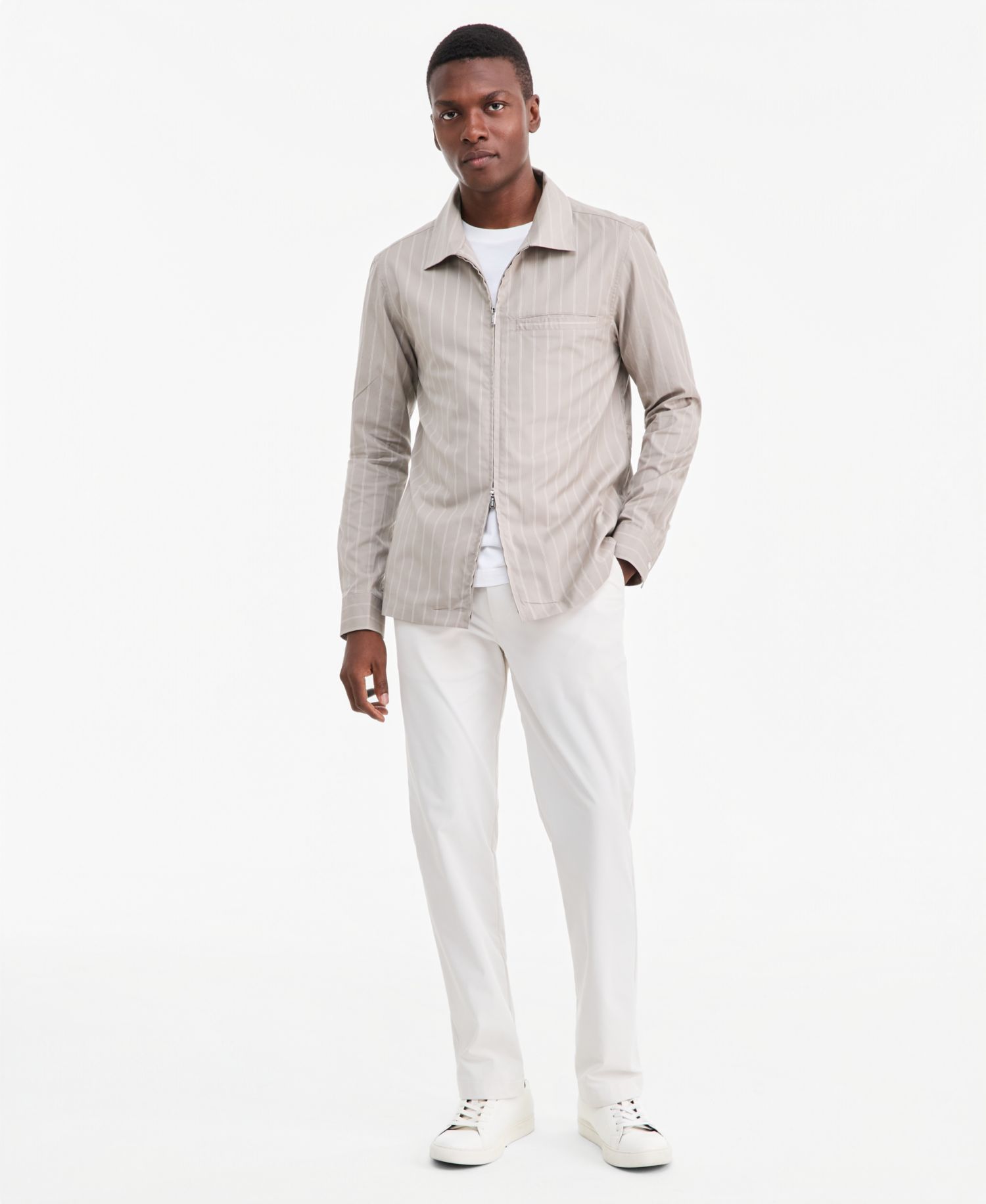 Men's Zip Front Striped Long-Sleeve Shirt