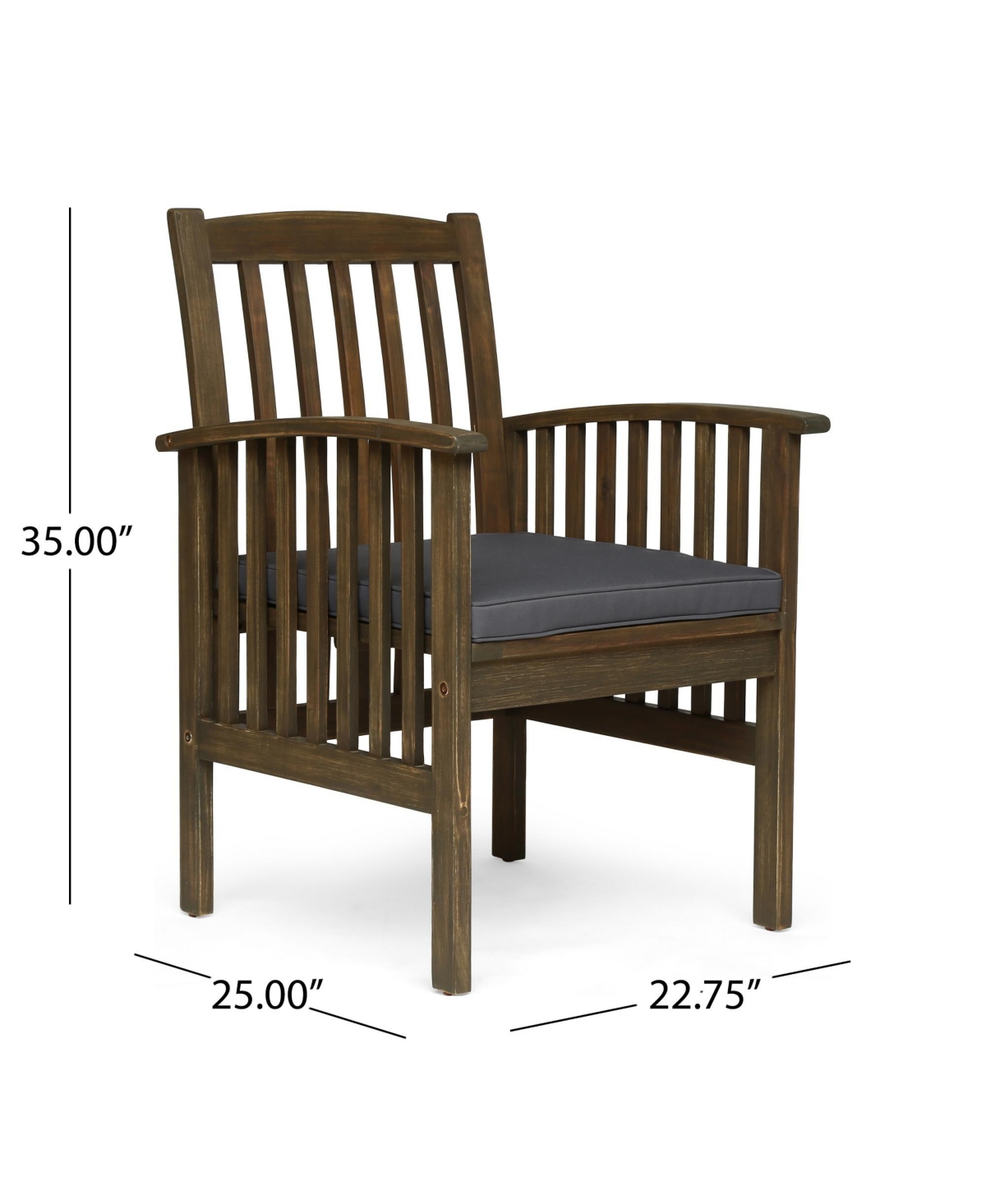 Clihome 2Pieces Acacia Wood Dining Chair with Cushions Outdoor Patio Armrest
