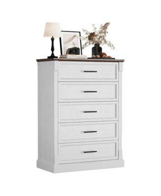 5-Drawer Farmhouse Tall Chest with Metal Handles, Rustic Dresser for Bedroom Living Room Hallway, Multiple Finishes