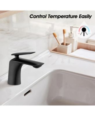 Single Hole Bathroom Sink Faucet with Pop Up Drain and Water Supply Hose, Single Handle Bathroom faucet