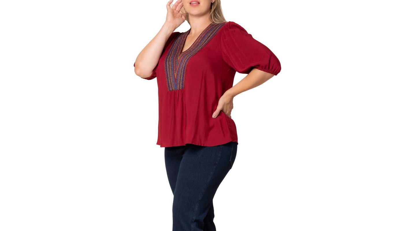 Женский топ Kiyonna Plus Size Tacoma Trim Neckline, цвет: Малиновый красный — фото 4