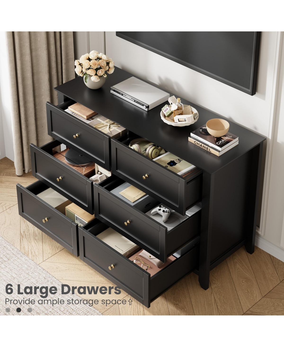 homfan 6-Drawer Dresser with Deep Drawers and Metal Knobs, Modern Wooden Chest for Bedroom Entryway Hallway