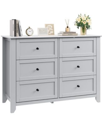 6-Drawer Dresser with Deep Drawers and Metal Knobs, Modern Wooden Chest for Bedroom Entryway Hallway