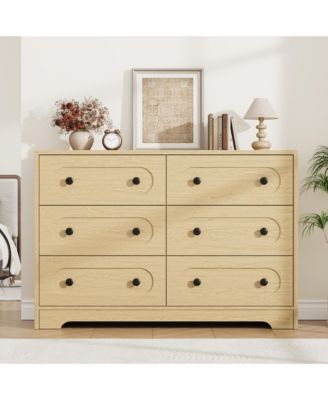 6-Drawer Dresser with Deep Drawers and Metal Knobs, Mid Century Modern Chest for Bedroom Living Room Entryway