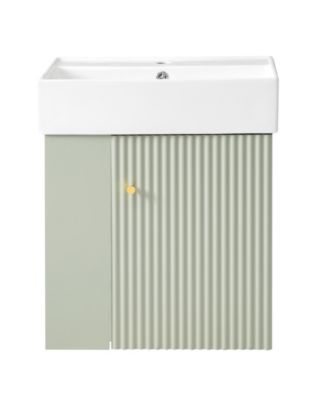 21.6 Inch Wall Mounted Floating Bathroom Vanity Modern Storage Cabinet with Ceramic Basin and Left Side Storage for Small Bathrooms