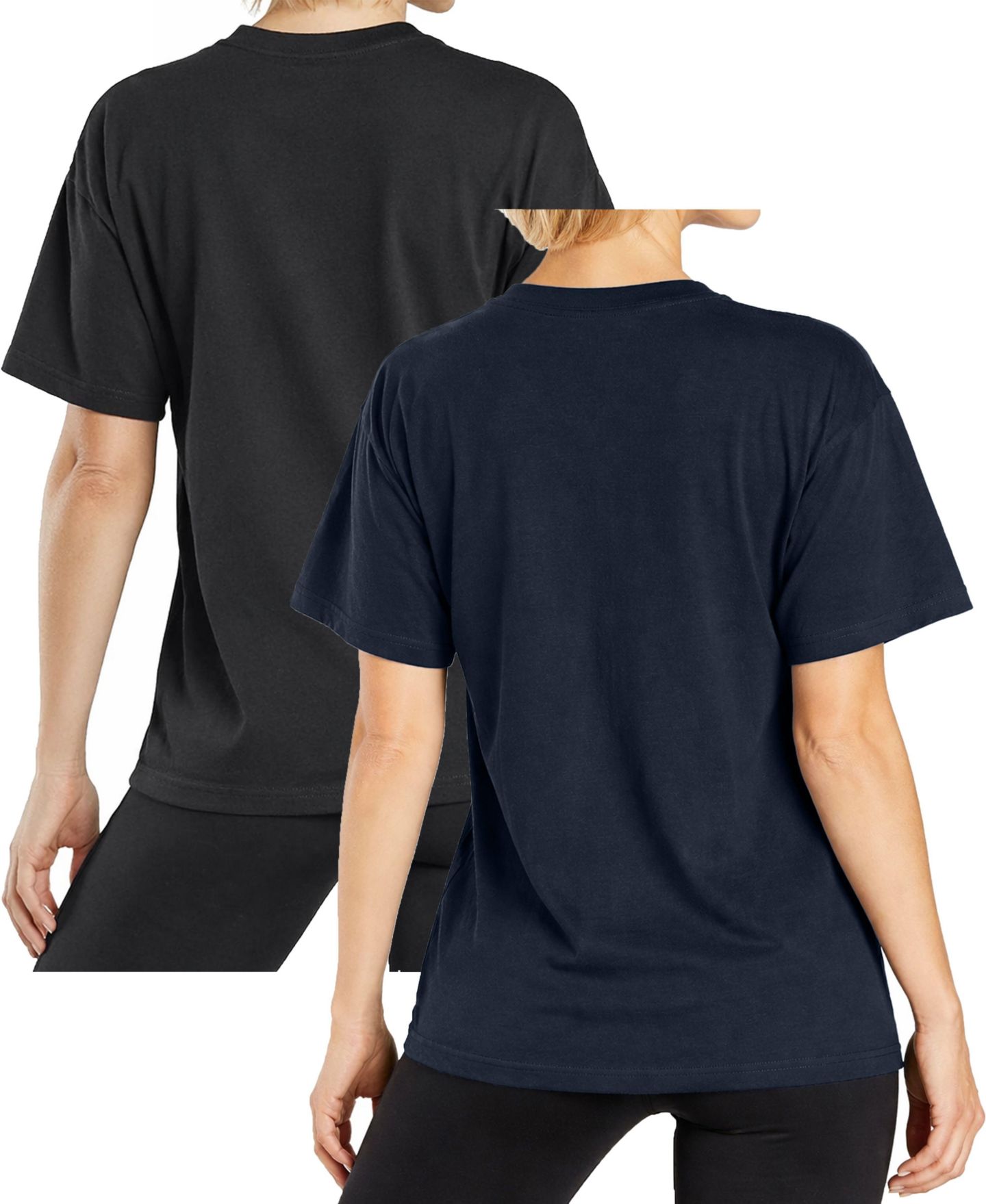Женские футболки Blue Ice Loose Fit Short Sleeve Crew Neck Solid Tee- 2 Pack, цвет: Чёрный тёмно-синий — фото 3