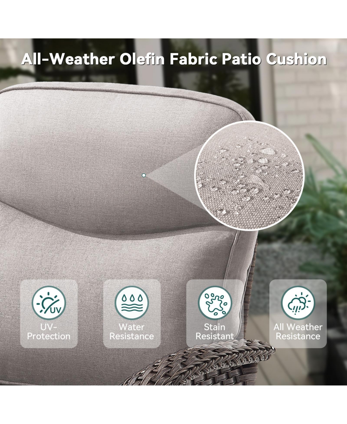Pocassy Patio Furniture Set with 6-inch Thick Cushion, Outdoor Pit Table, Swivel Chairs, Side Sofa, 5pcs Wicker Conversation