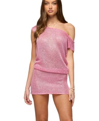 Edikted Women's Mei Off Shoulder Sequin Knit Dress - Macy's