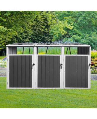 Outdoor Metal Garbage Bin Shed for 3 Trash Cans, Lockable Storage Shed with Lift Lid