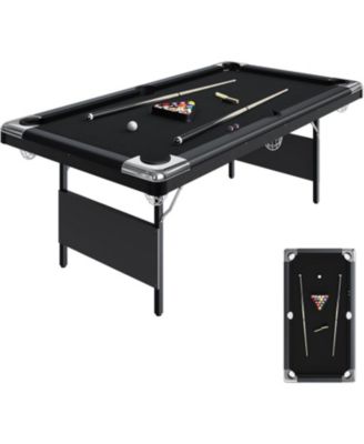 7FT Portable Pool Table Set, Folding Billiard Table with Balls, 2 Cues, Chalk and Brush, Space-Saving Game Table for Home
