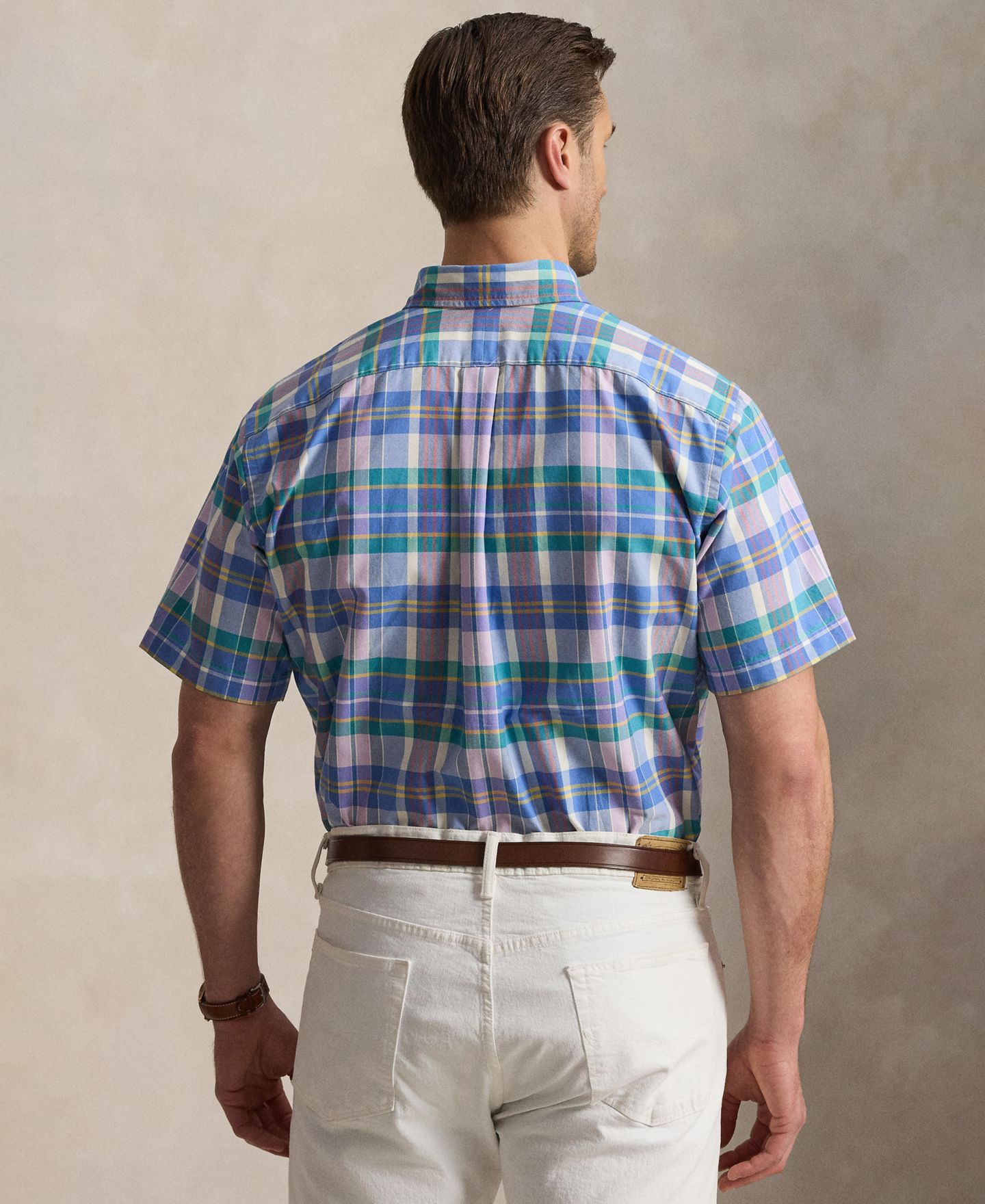 Мужская рубашка Polo Ralph Lauren Big & Tall Plaid Oxford, цвет: Синий разноцветный — фото 4
