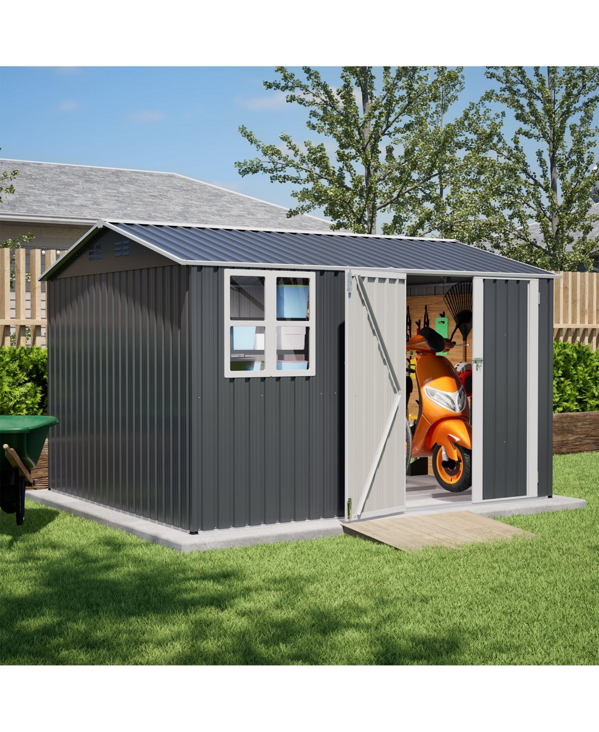 Mondawe 10x8 Feet Outdoor Metal Storage Shed With Lockable Doors And Window