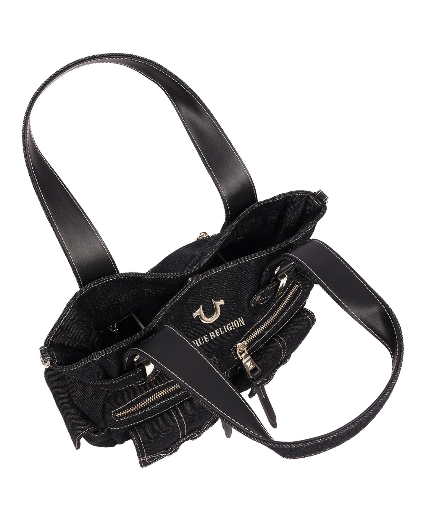 Женская сумка True Religion Multi Pocket Denim Cinch Tote, цвет: Чёрный — фото 4