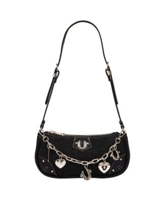 Women's Horseshoe Chain Shoulder Bag - Charm Detail Zip Top Purse with Adjustable Strap