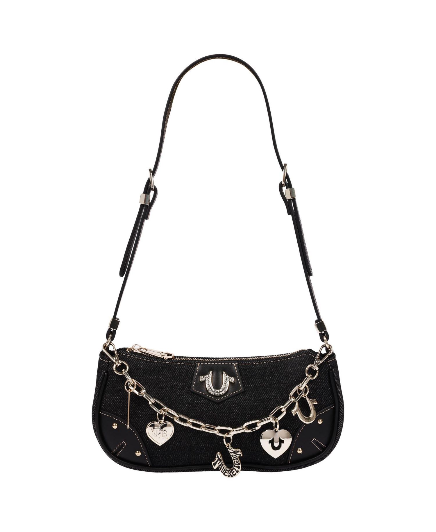 Women's Horseshoe Chain Shoulder Bag - Charm Detail Zip Top Purse with Adjustable Strap