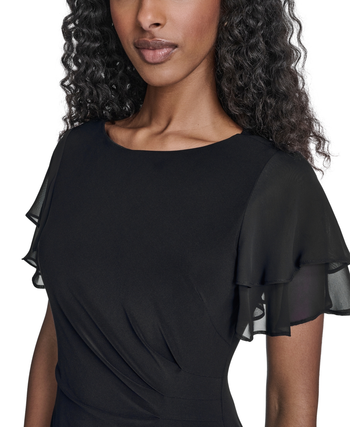 Jessica Howard Petite Flutter-Sleeve Tuck Faux Wrap Sheath Dress