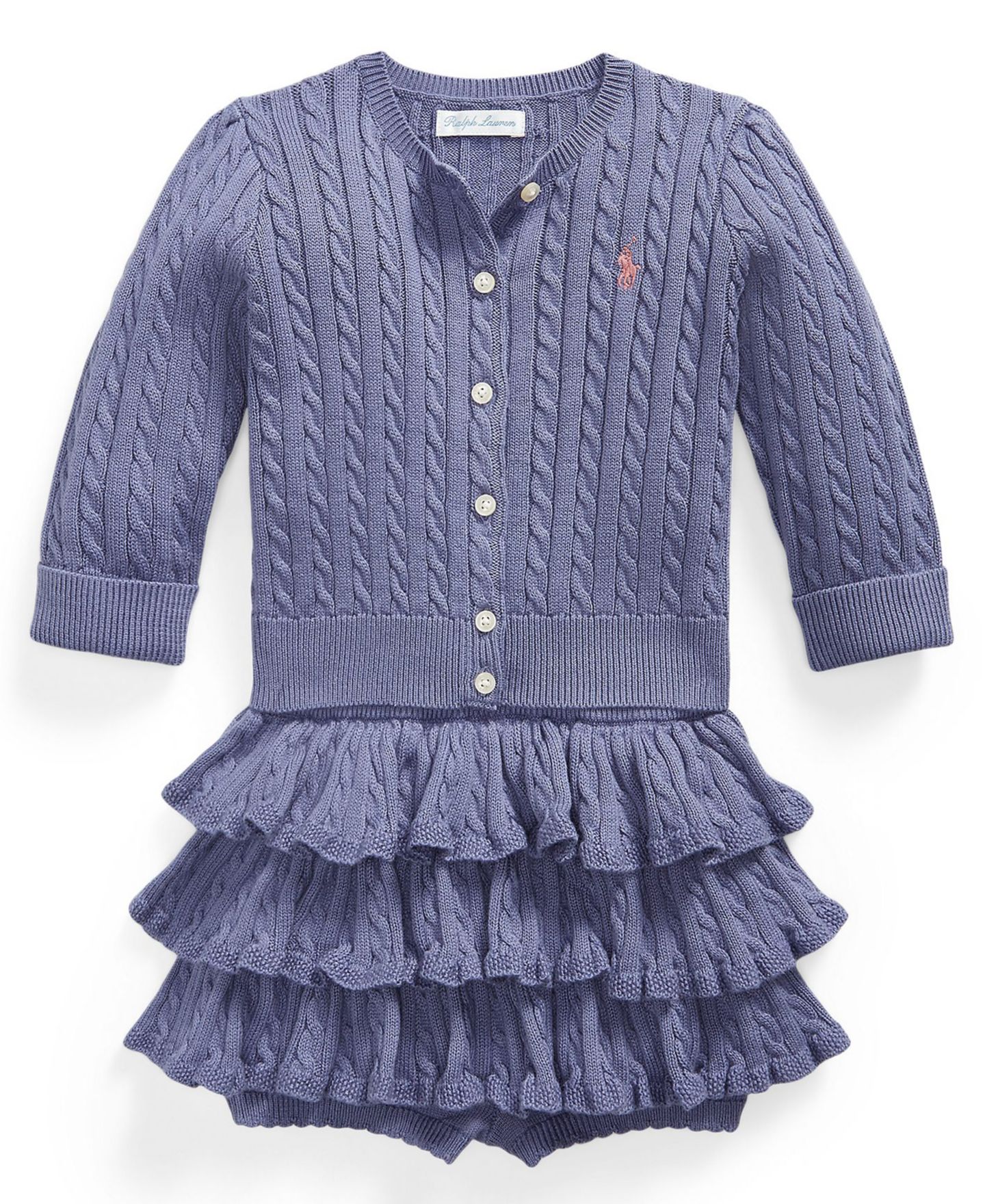 Детский комплект Polo Ralph Lauren для девочки: кардиган и юбка-шорты, цвет: Фиолетовый — фото 1