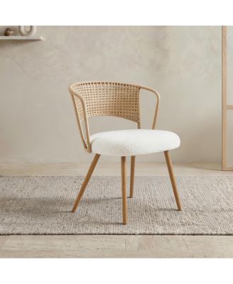 2 Piece Wicker Dining Chair Set with Cushioned Cane Back and Metal Legs