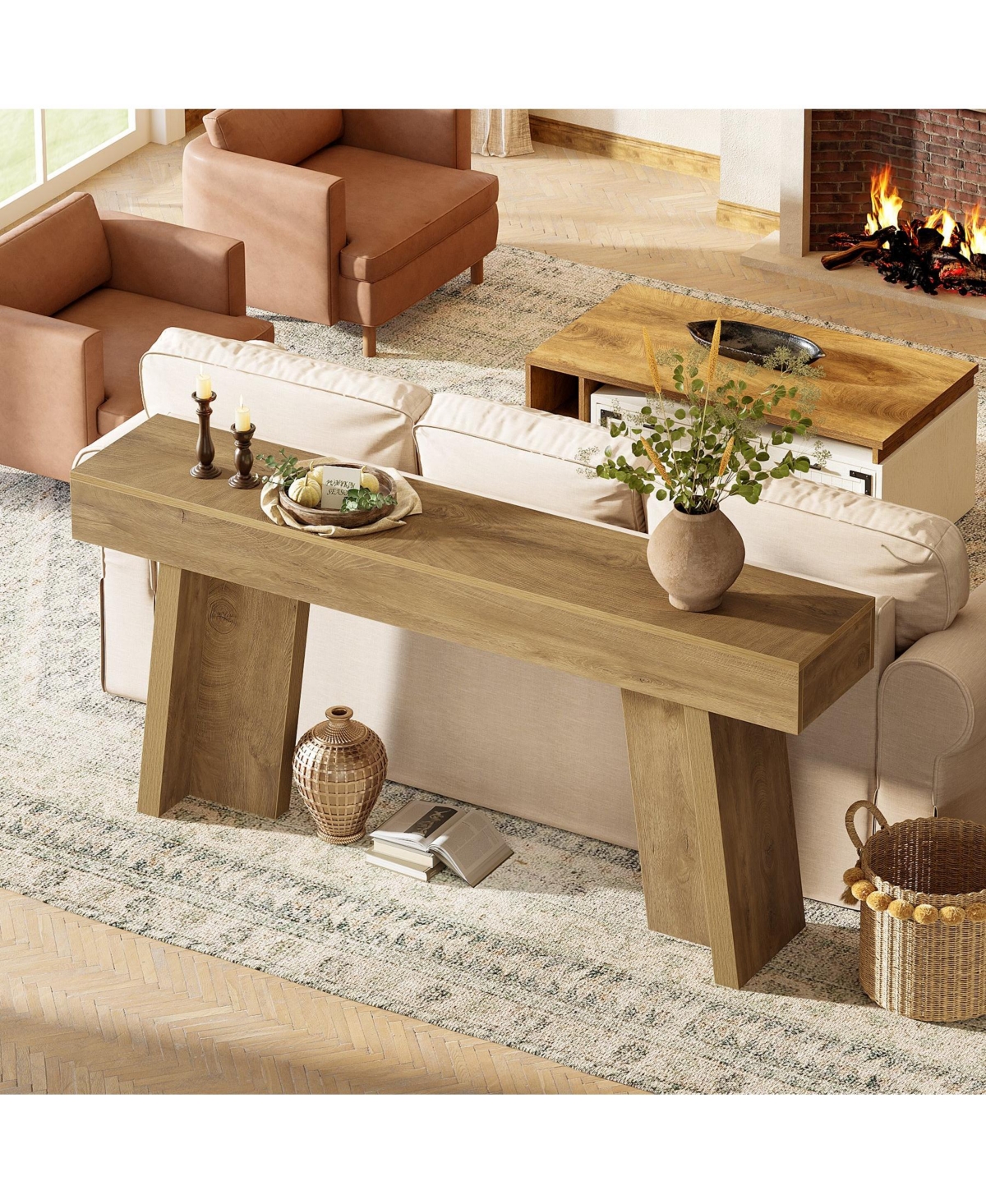 Slim Console Table for Behind Couch and Farmhouse Entryway Decor