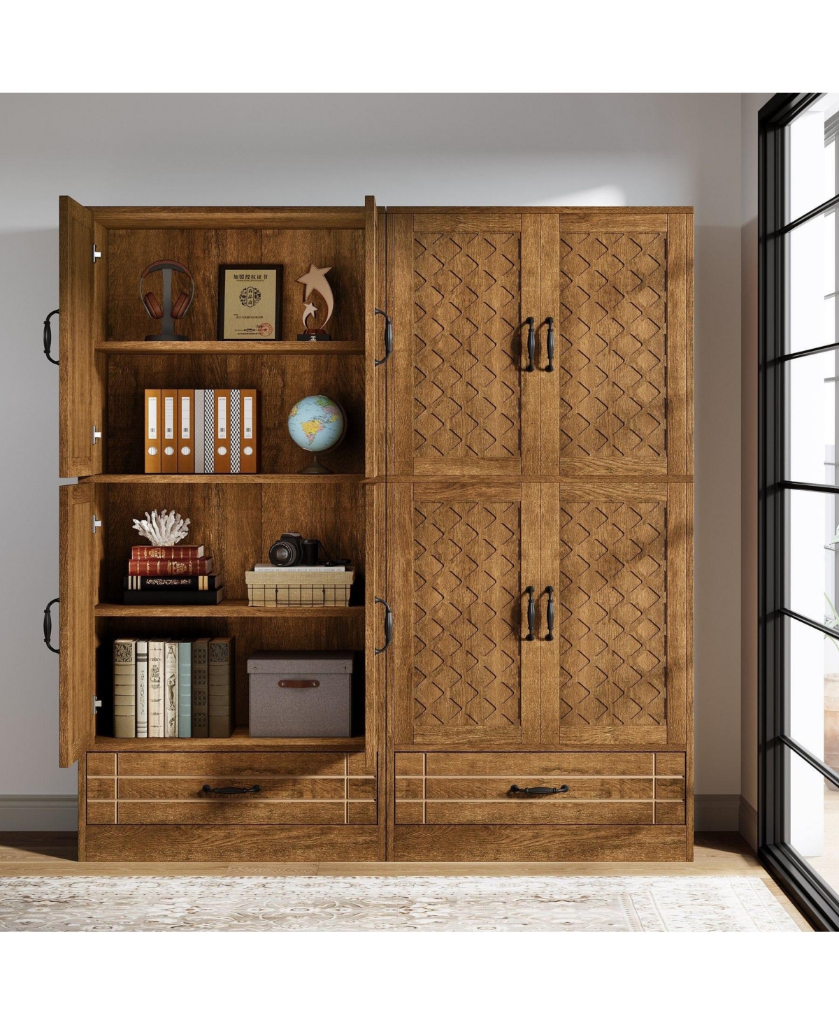 Slickblue 70 Inch Freestanding Bookshelf Cabinet with Door and Drawer