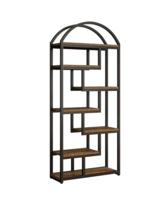 Open Shelf Industrial Bookcase with Arched Design for Home Storage