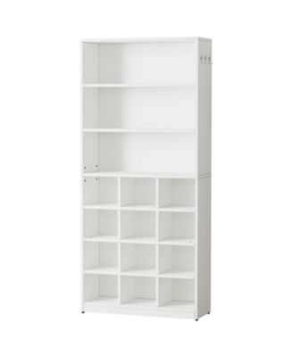 Freestanding Shoe Cabinet Holds 24 Pairs with Side Hooks