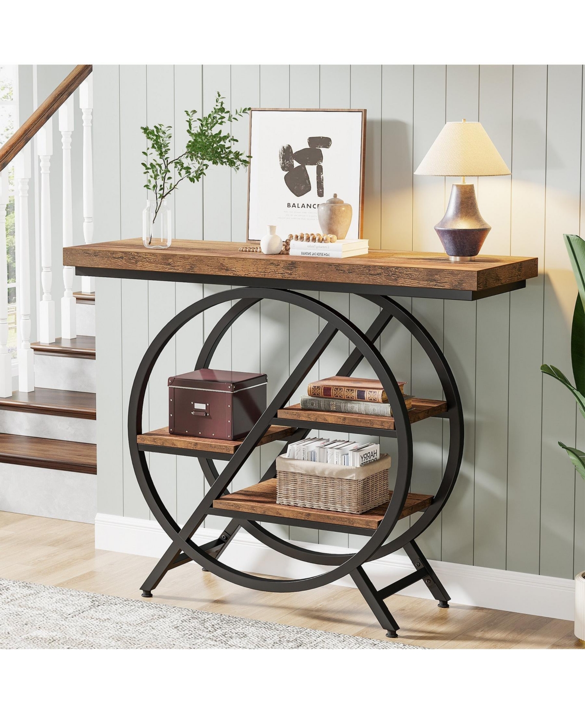 Slickblue 39.3" 4-Tier Console Table with Geometric Metal Frame