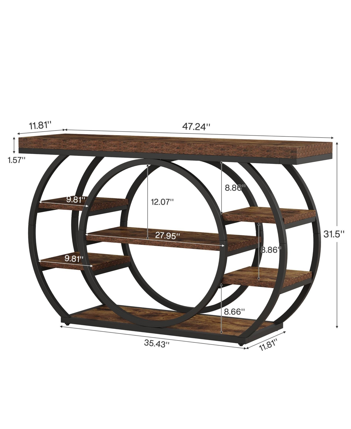 Slickblue 5-Tier Metal Frame Industrial Console Table, Sofa Table for Entryway and Hallway