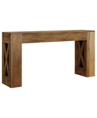 Sofa Console Table with 2 Drawers and X-Shaped Legs, Narrow Design