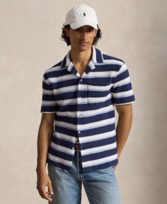 Men's Striped Herringbone Camp Shirt