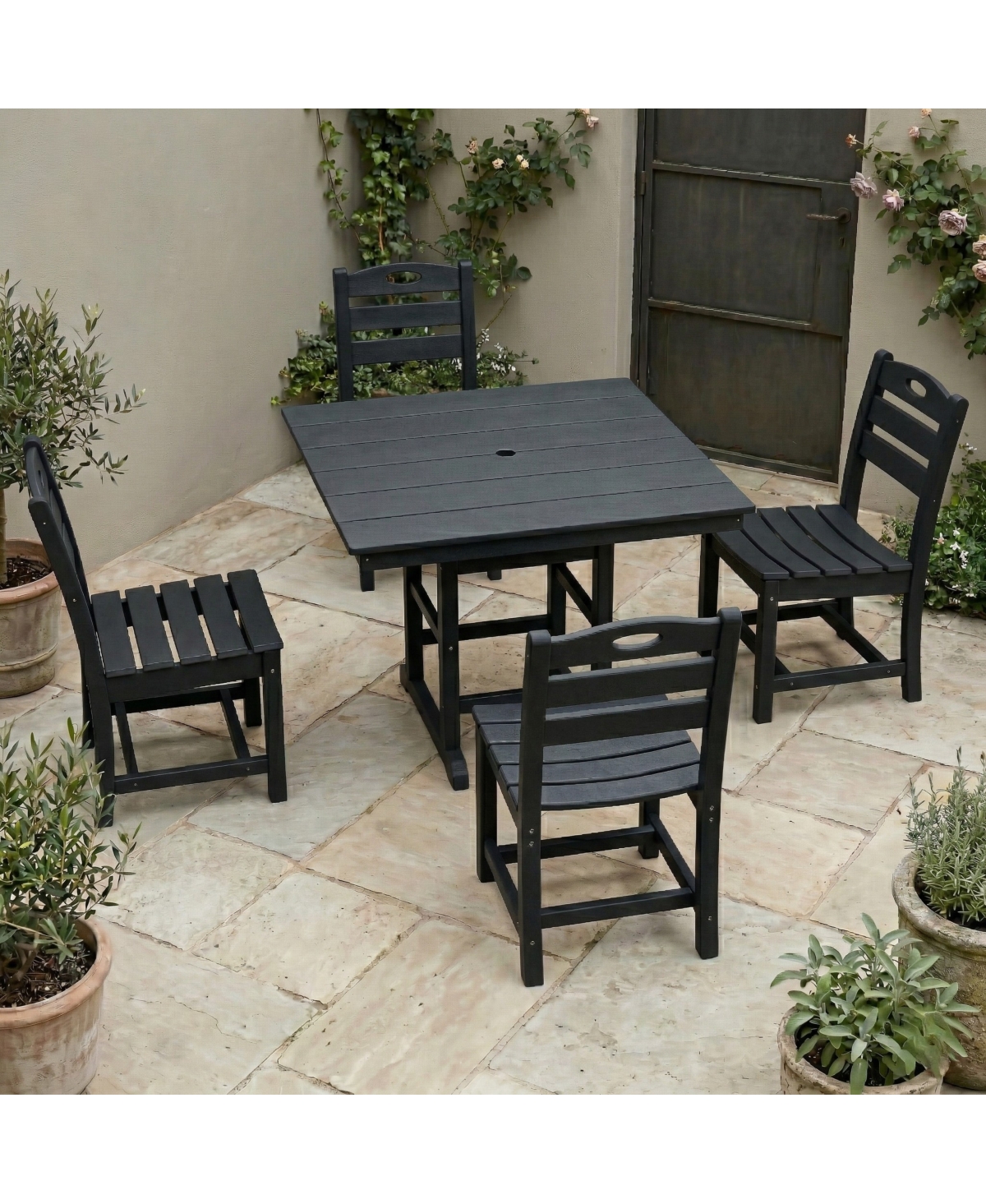 Streamdale Furniture Hdpe 4-Piece Square Patio Dining Set with Umbrella Hole