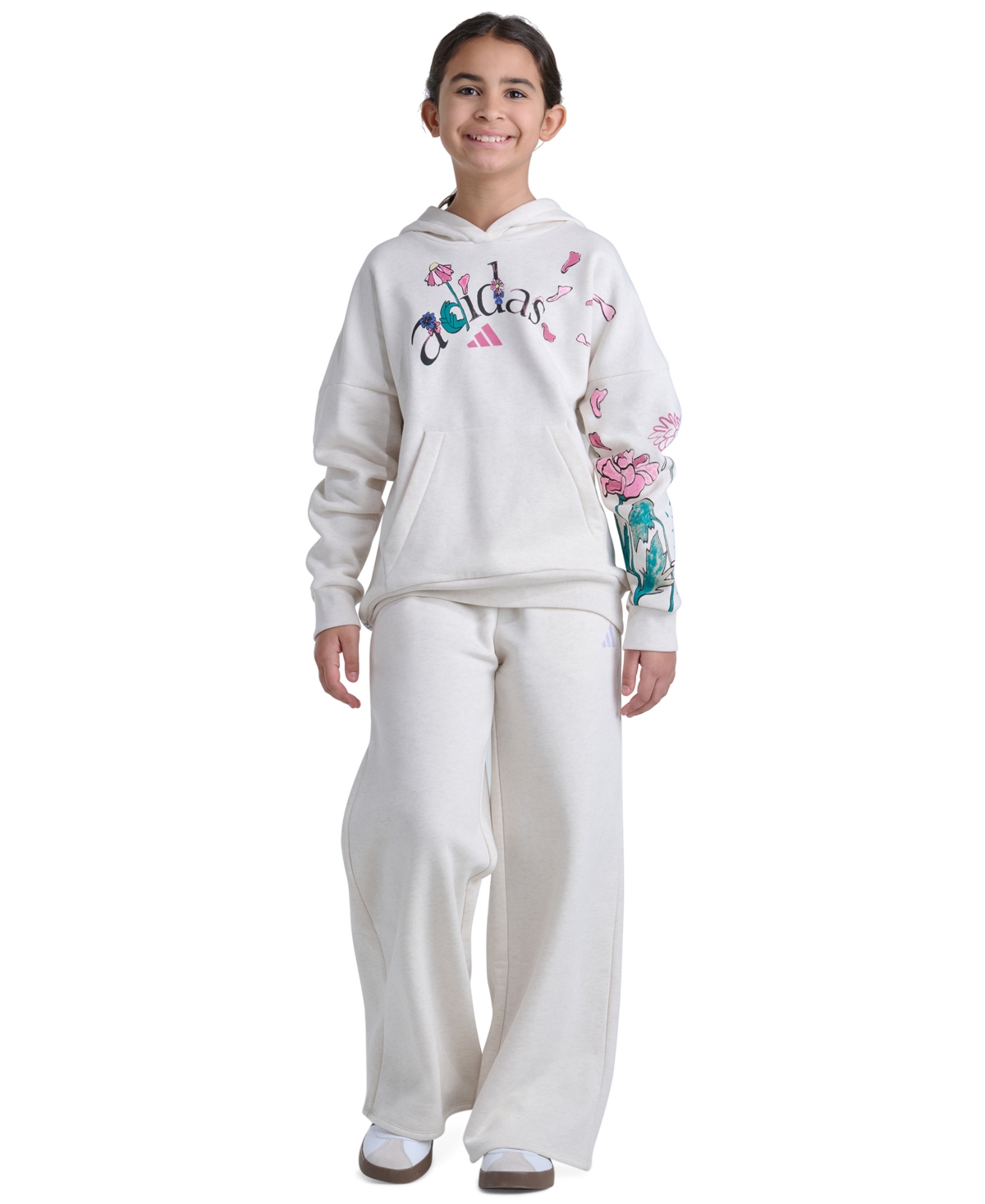 adidas Girls' 7-16 Elastic Waistband Wide Leg Heather Pants
