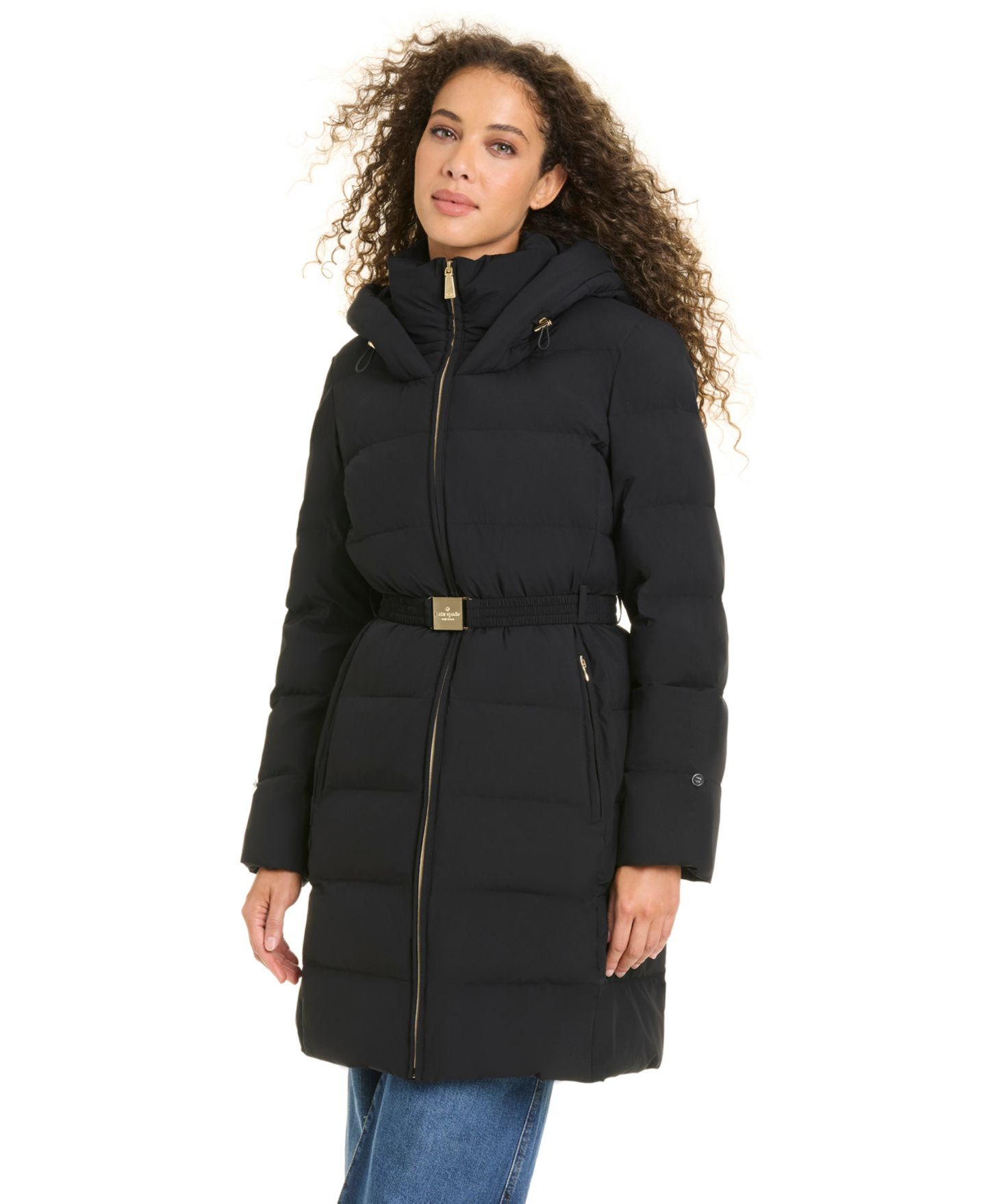 Женская куртка kate spade new york Faux-Fur Arm Cuff Hooded Puffer, цвет: Чёрный — фото 7