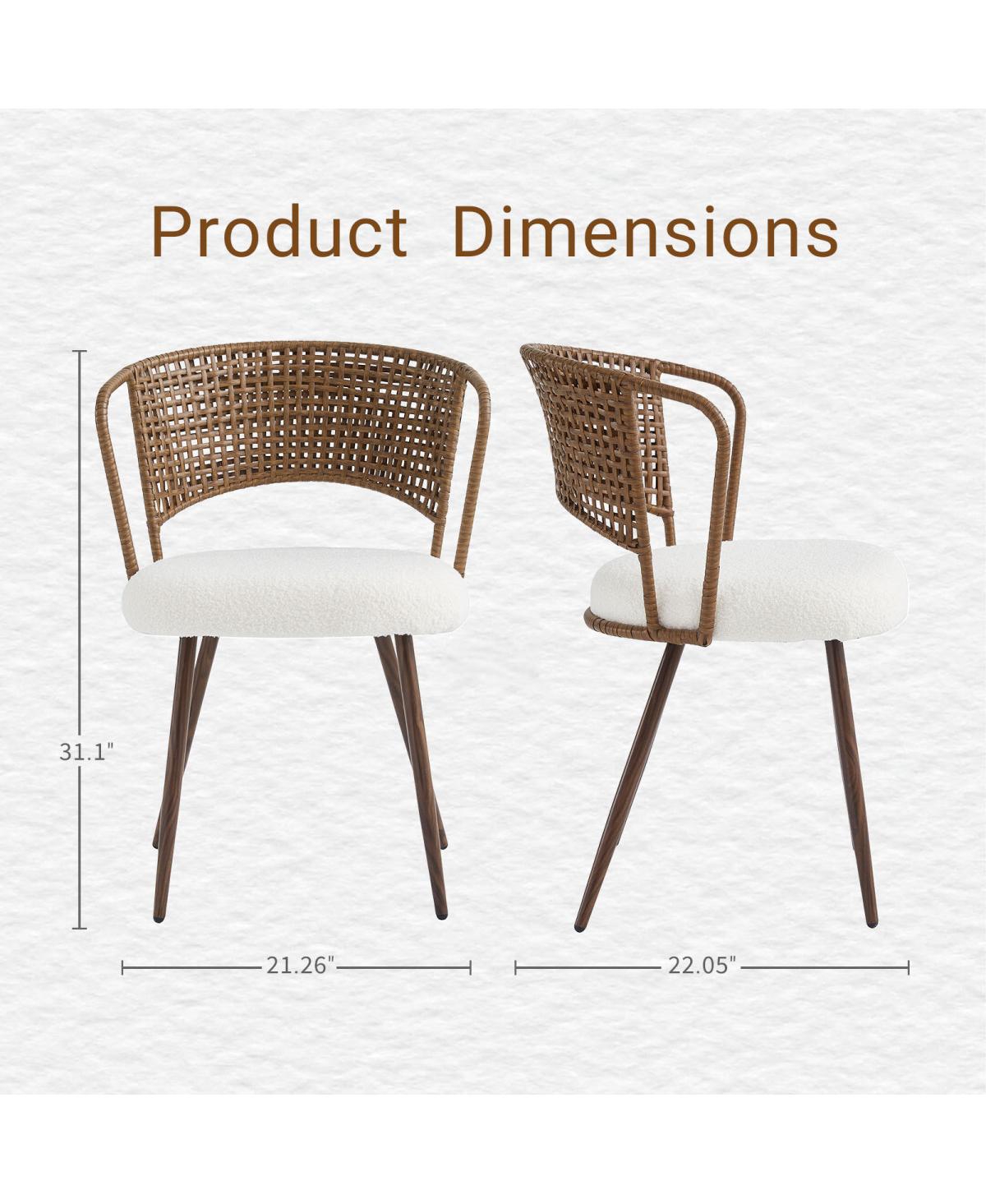 Streamdale Furniture 2 Piece Wicker Dining Chair Set with Cushioned Cane Back and Metal Legs