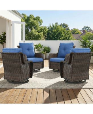 Patio Chairs Outdoor Swivel Glider  Set of 4 High Back Outside Brown Wicker Rattan Rocking Chair with Thick Cushion