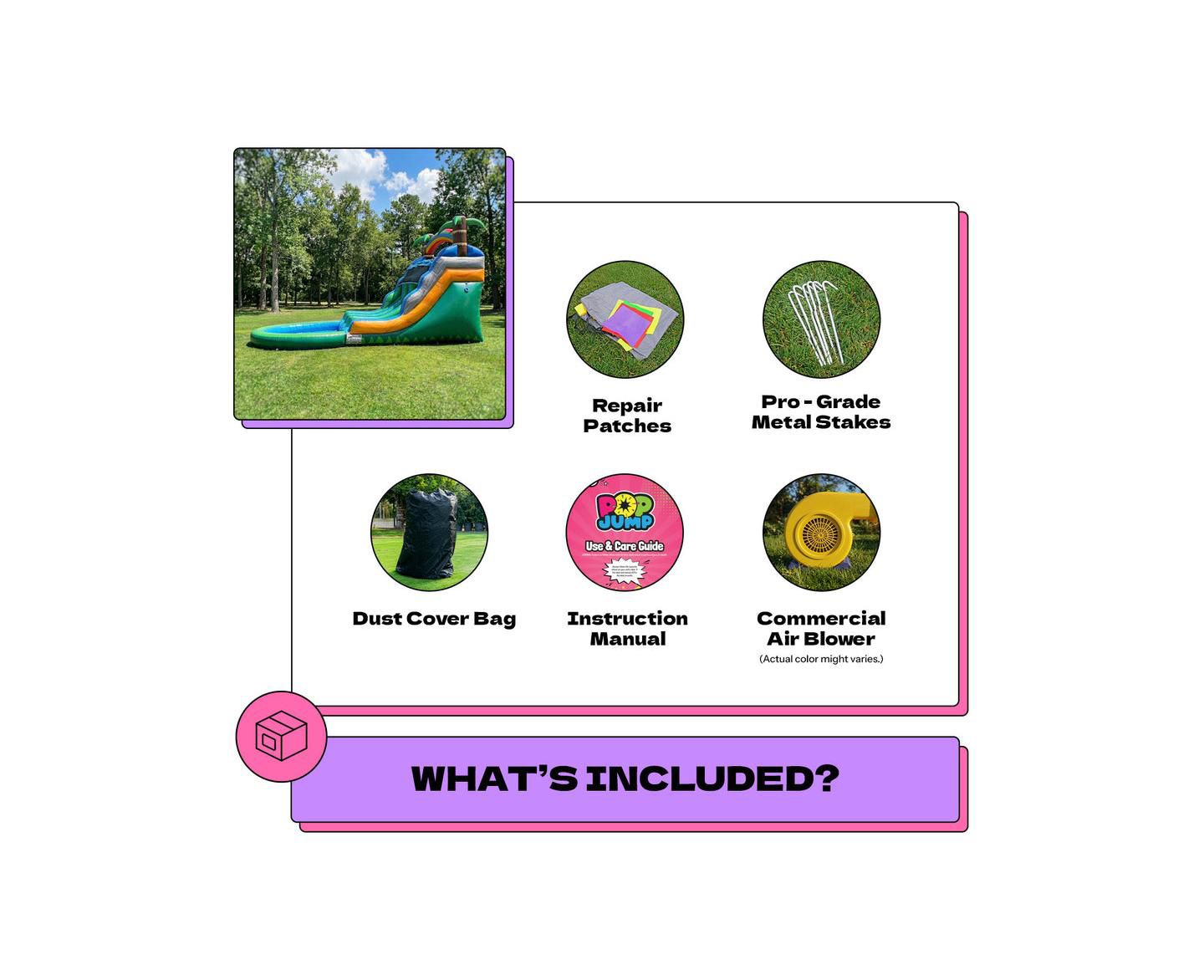 Детская игрушка POP JUMP Tropical Island 23' Dual Lane Water Slide with Integrated Pool, Ages 3+, цвет: Разноцветный — фото 10