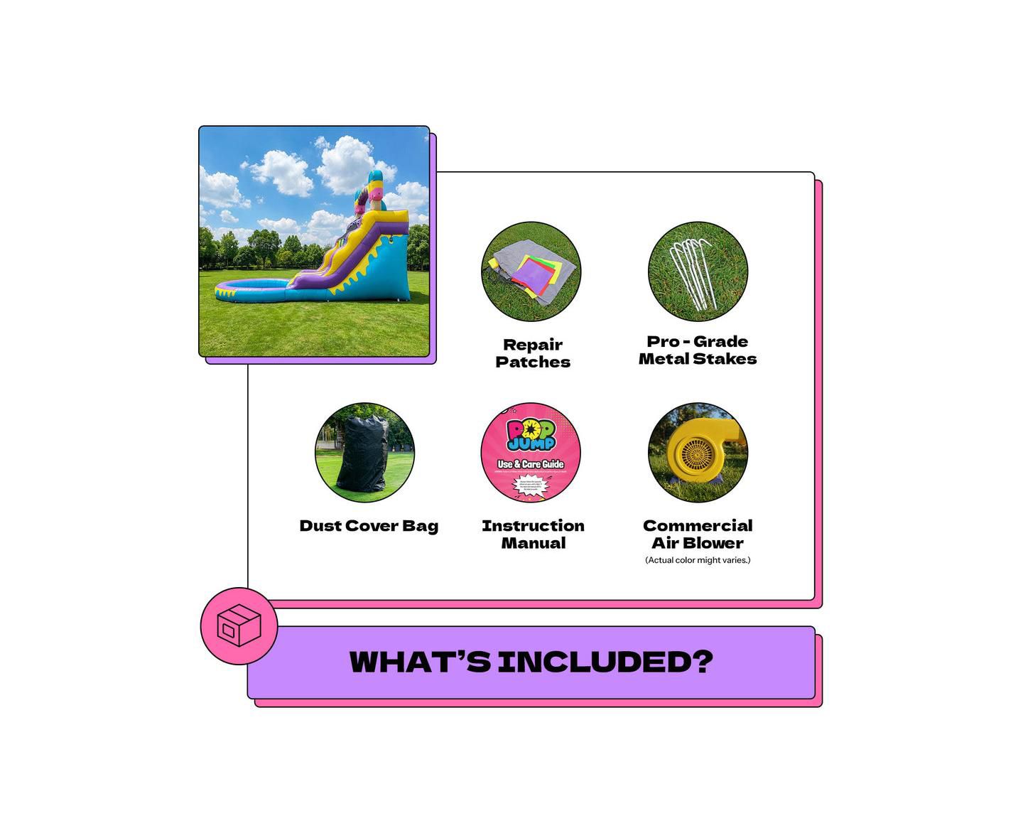 Детская игрушка POP JUMP Ice Pop 24' Dual-Lane Inflatable Vinyl Waterslide with Attached Pool, Up to 7 People, Ages 3+, цвет: Разноцветный — фото 5