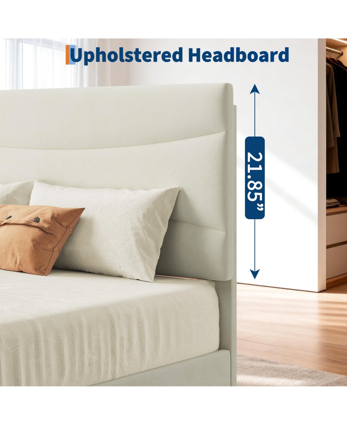 homfan Upholstered Platform Bed Frame with Curved Headboard, Wood Slat Support, Underbed Storage
