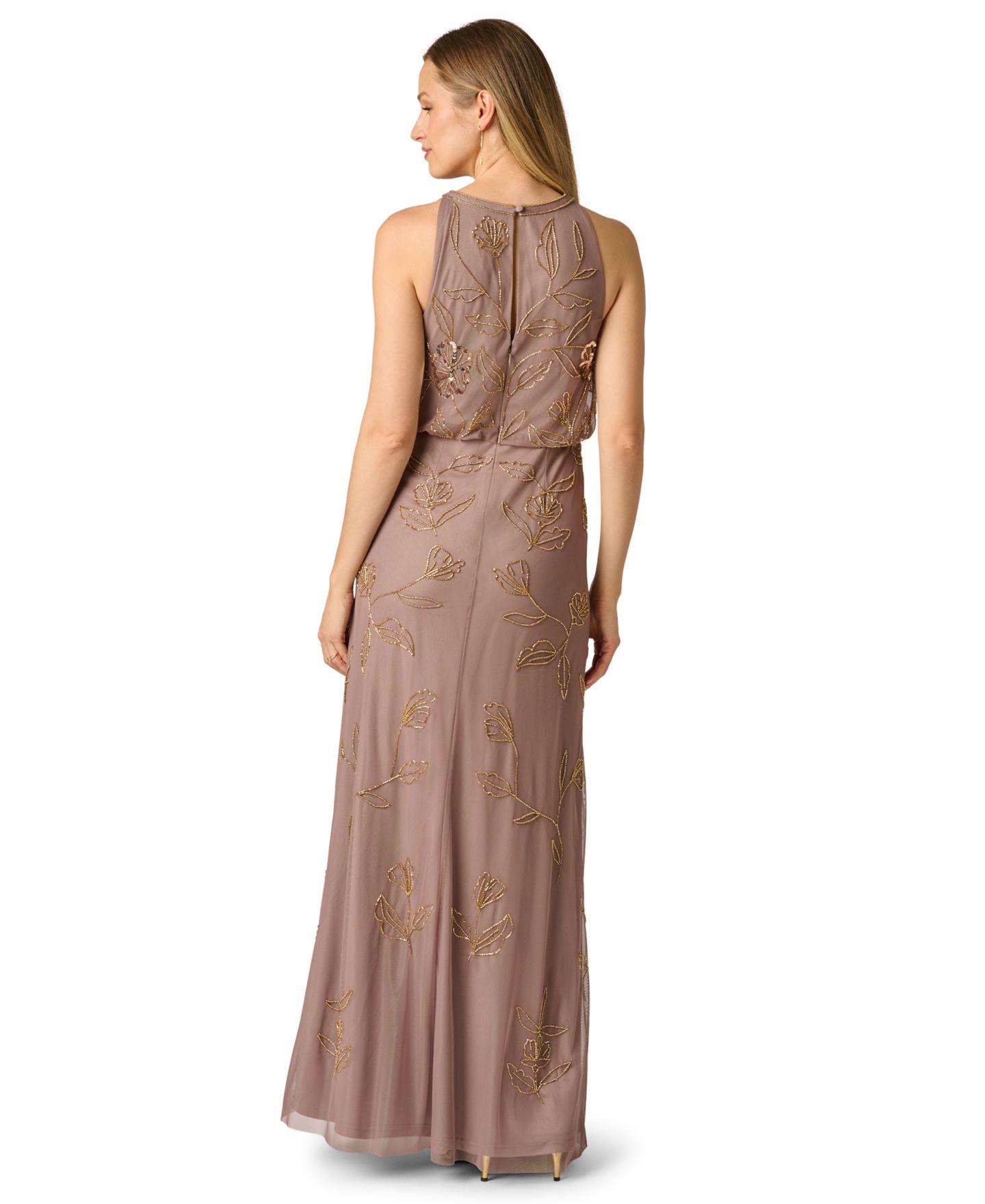 Женские платья Adrianna Papell Blouson Crewneck Beaded Ball Gown, цвет: Серо-бежевый — фото 5